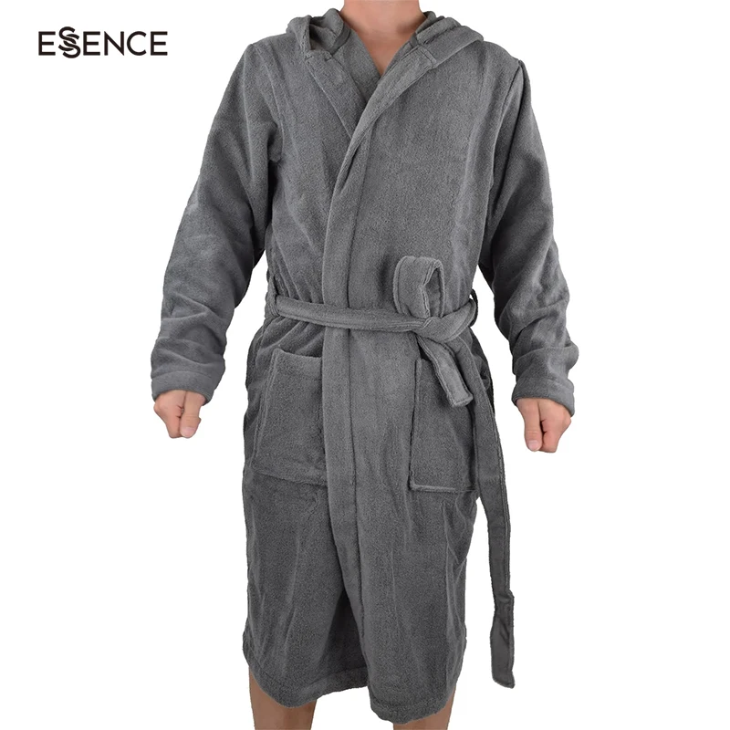 Self Tie Mens Bath Robes with Hoods Flannel Belted Hooded Luxury Robe Unisex