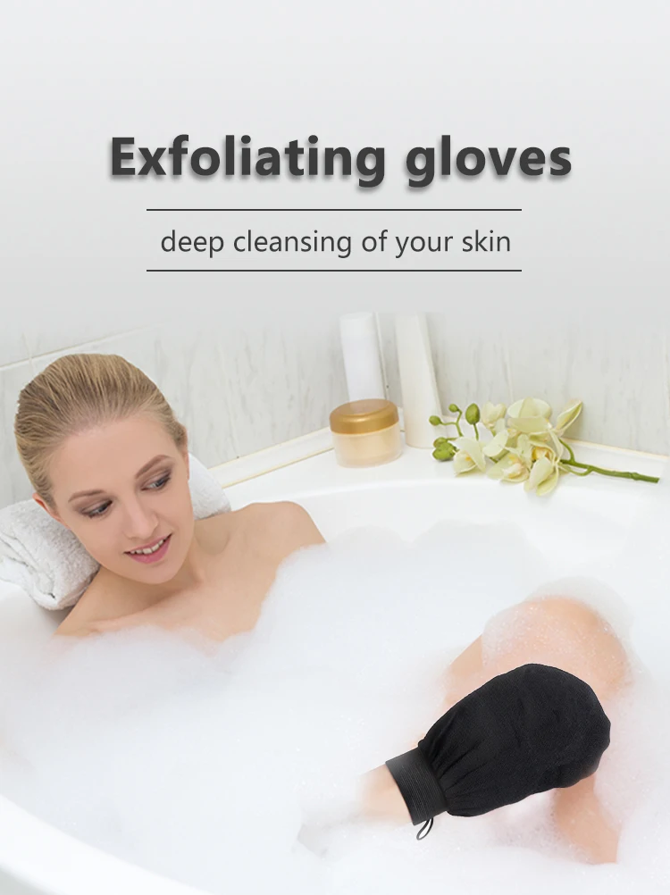 Single Layer Exfoliator Mitt Gloves Black Bath Shower Dead Skin Removal Gloves Exfoliating Bath Gloves Scrubbing