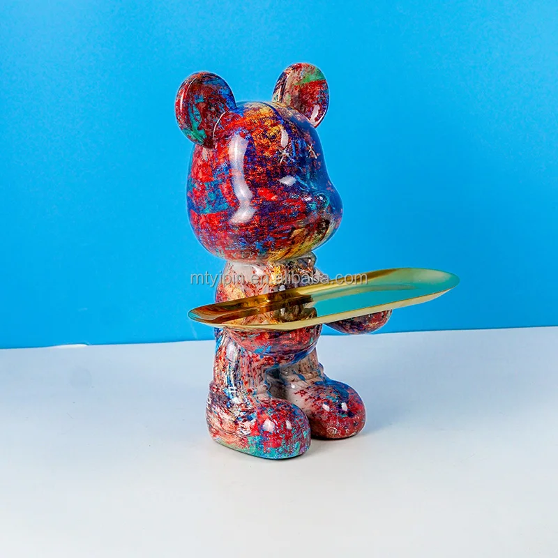 2022 Newest Home Decoration Nordic Luxury Transprinting bear resin craft Fairy Storage tray resin  holder