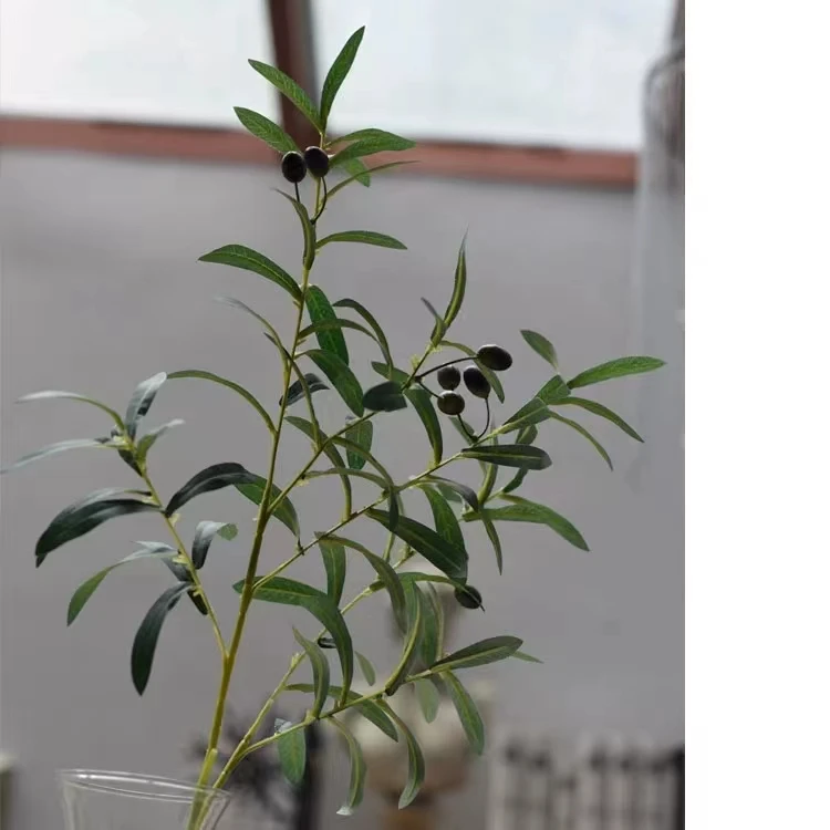 Hot Sale factory supply artificial 90cm single stem fabric olive leaf for decoration