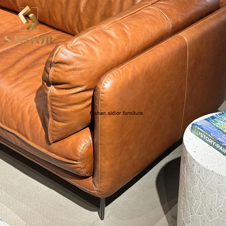 Genuine leather sectional vintage  accent sofa set furniture living room couch living room sofas for lobby furniture