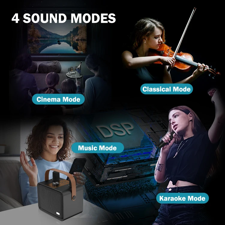 Vintage Bluetooth Speakers Leather Portable Wireless Speaker Bluetooth 5.3 Karaoke Players Outdoor Speakers with Microphones