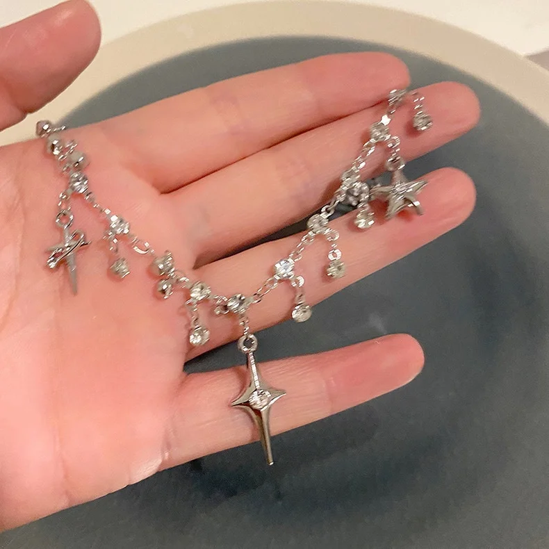 Shining Stars Pendant Clavicle Chains for Women Water Droplet Rhinestone Cross Moon Necklaces Jewelry Party Gifts