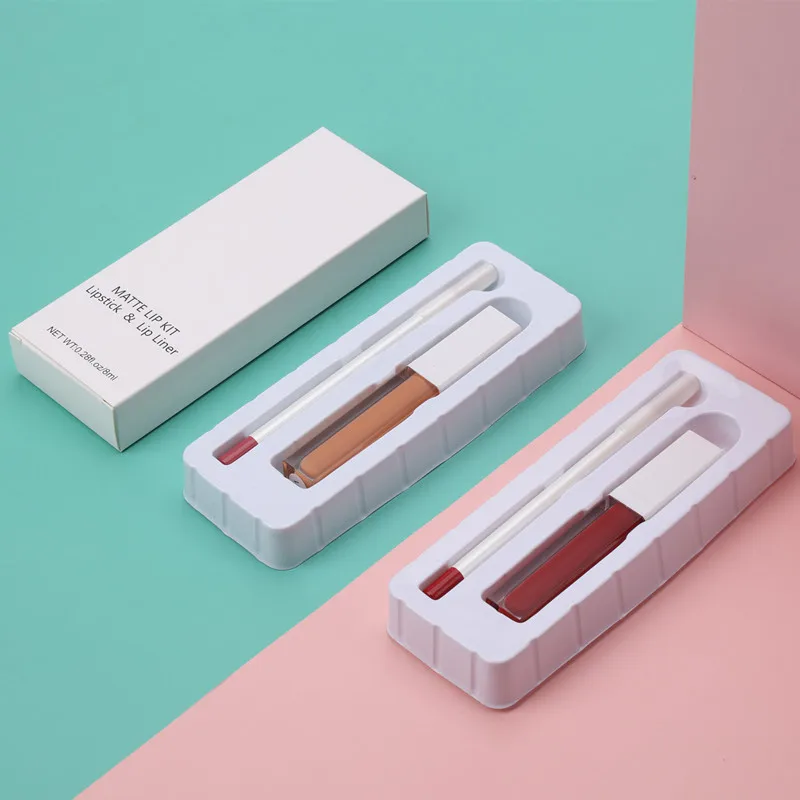 Private Label Vegan 21 Colors Wholesale Long Lasting Makeup Gift Waterproof 2 IN 1 Nude Lip Liner Kit Matte Liquid Lipstick Set