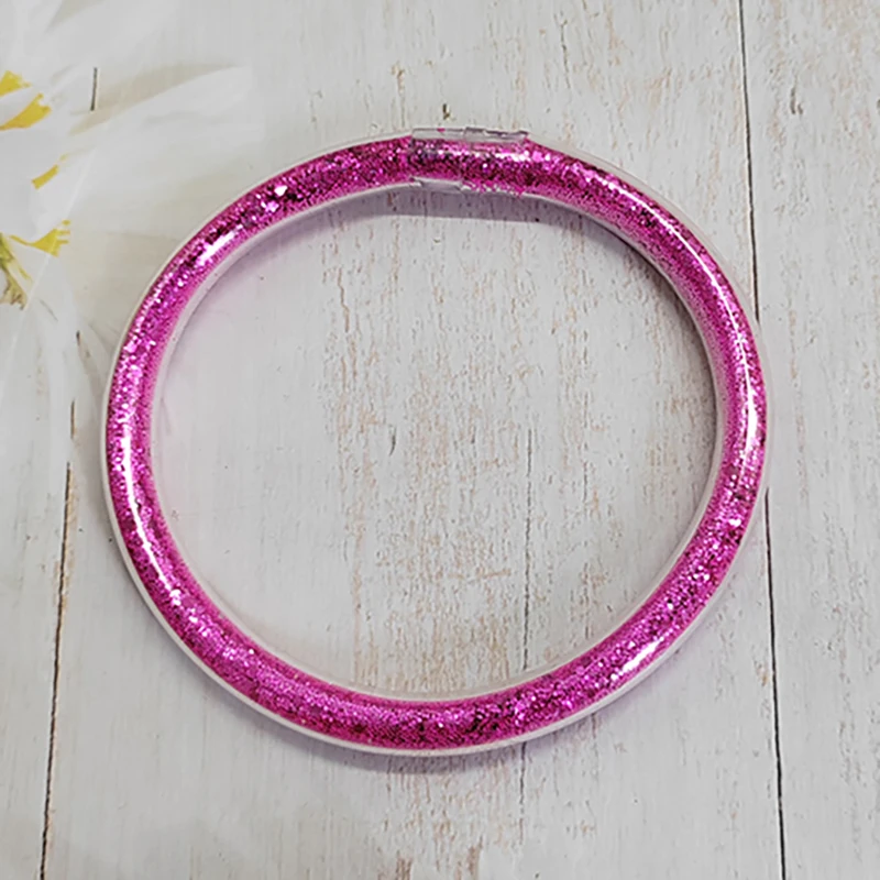 Woying Silicone Jelly Girl Medium Bangle Buddhist Coloful Gold Powder Transparent Temple Thick Tube Clear Charm Bracelet