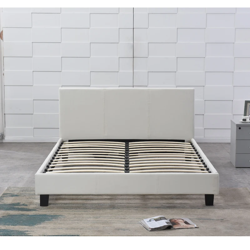 wholesale Bedroom Furniture Simple Modern Latest Design Double Size Light Grey Fabric Upholstered Wooden Platform Bed Frame