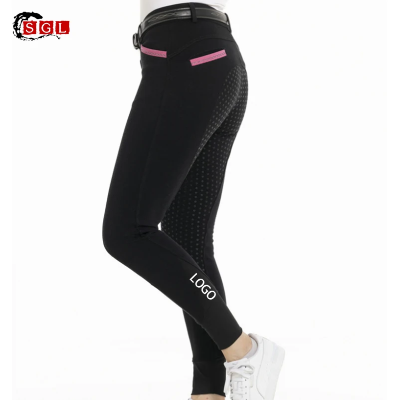 SGL Custom Women Equestrian Pants English Silicone Horse Riding Tights Knee-Patch  Silicone full seat breeches with pocket