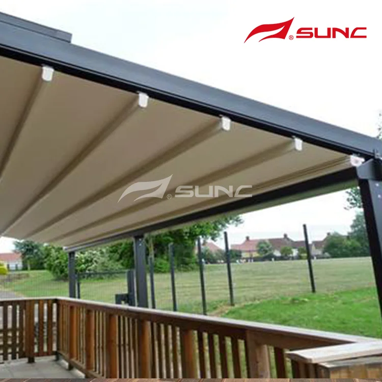 Waterproof Outdoor Aluminum Retractable Roof Cover Folding PVC Pergola With LED Lights