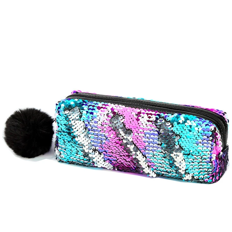 
Glitter Cosmetic Bag Mermaid Reversible Sequins Portable Double Color Pencil Case for Girls Flip Make Up Pouch 