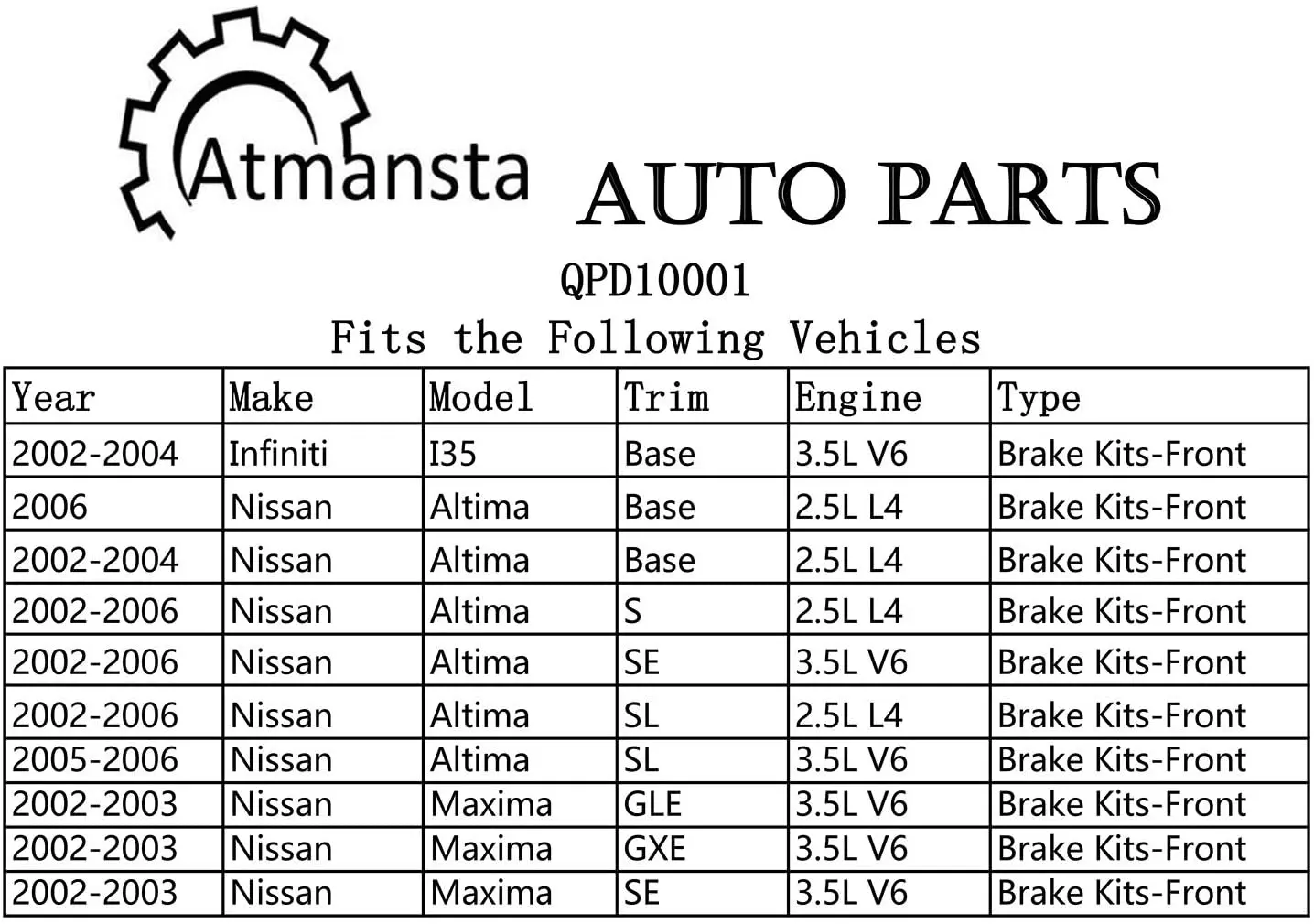 QYT10001 Front Brake kit with Slotted/Drilled Rotors and Ceramic Pads for Infiniti I35 Nissan Altima Maxima SUZUKI SX4 2013-