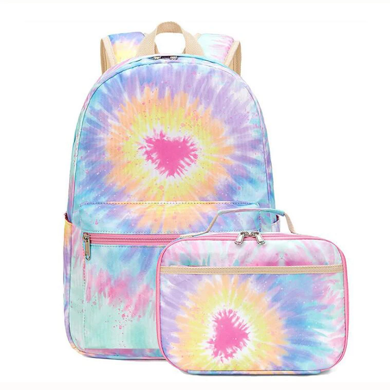 2021 New fashion colorful printing girls high school student backpack lunch bag two school bag set