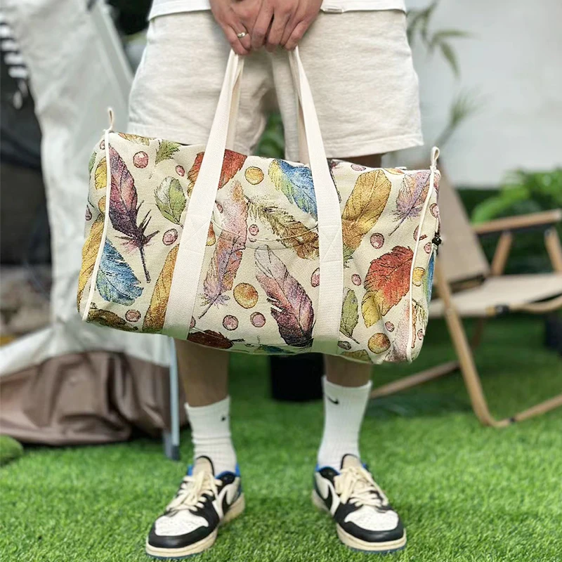 2023 Custom Logo And Size Large Travel Bag Tapestry Woven  Exercise Yoga Bag Throw Blanket Tote Bags Fashion Handbags Cotton