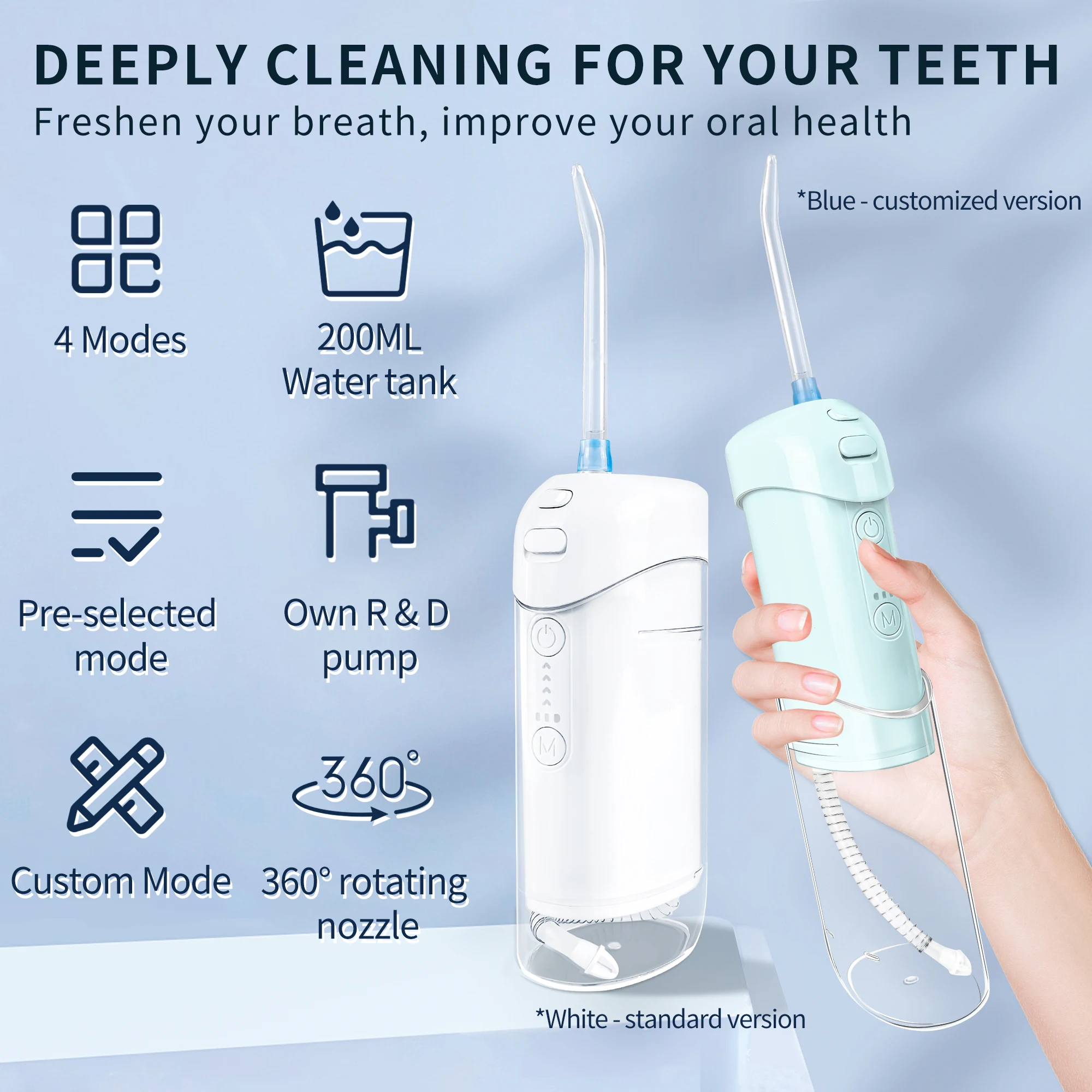 Detachable Reservoir Home Travel Rechargeable Oral Ultrasonic Water Flosser Waterproof Irrigator Dental Teeth Cleaner