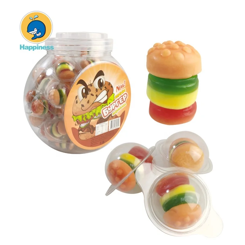 round jar hamburger soft candy in ball plastic container