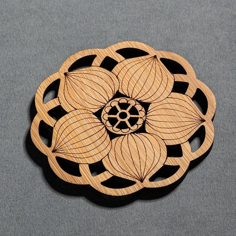 Bamboo coaster tea ceremony Zen Chinese style lotus leaf hollowed out tea saucer tea set small coaster insulation mat table mat