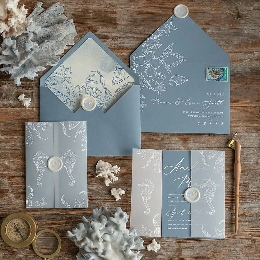 Элегантная Свадебная пригласительная открытка с изображением морской лошади тематические пляжные открытки для церемоний