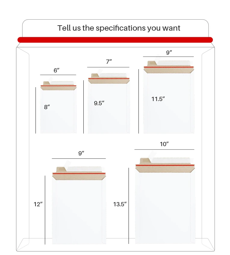 CX Custom Logo Printed A3/A4/A5 Hard Rigid Self-Seal Kraft Cardboard Mailing Envelope Flat Mailers For Photos Pictures Documents