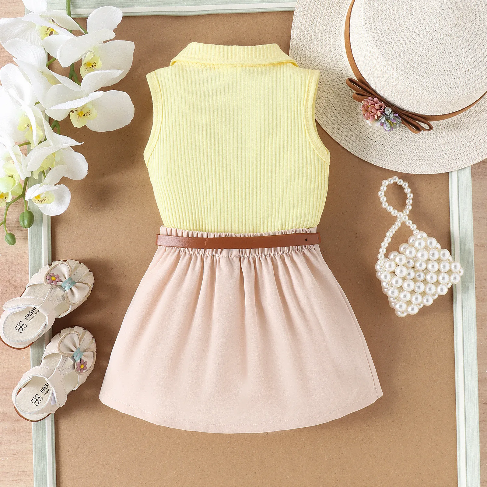 2024 Summer Fashion Kid Girl Clothing Sets Sleeveless Knitted Polo Shirt Pleated Skirt 2Pcs Wholesale Children Clothes