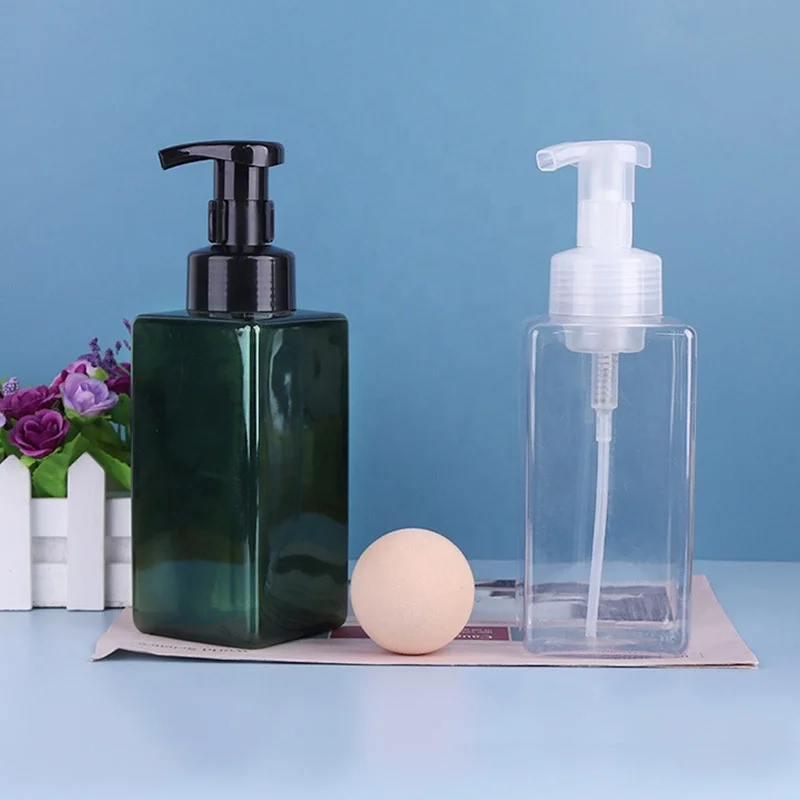 Amber/white /green Pet Square Liquid Soap Dispenser Foaming face wash Bottle Cleanser white Foam Pump 500ml  for shampoo