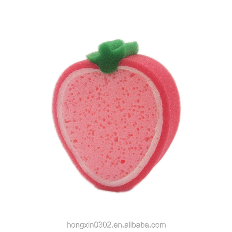 OEM Cartoon Cute Fruit Shape Printed Baby Bath Sponge Wholesale Bath Puff Sponge Shower