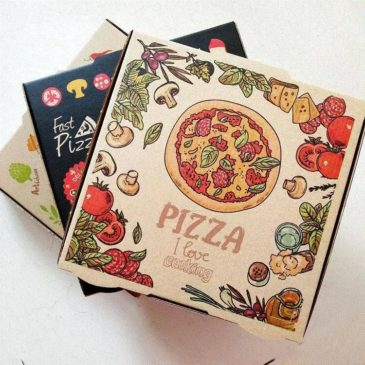 2023 New Personalized Custom Logo Eco Friendly Kraft Paper Food Packaging Pizza Box
