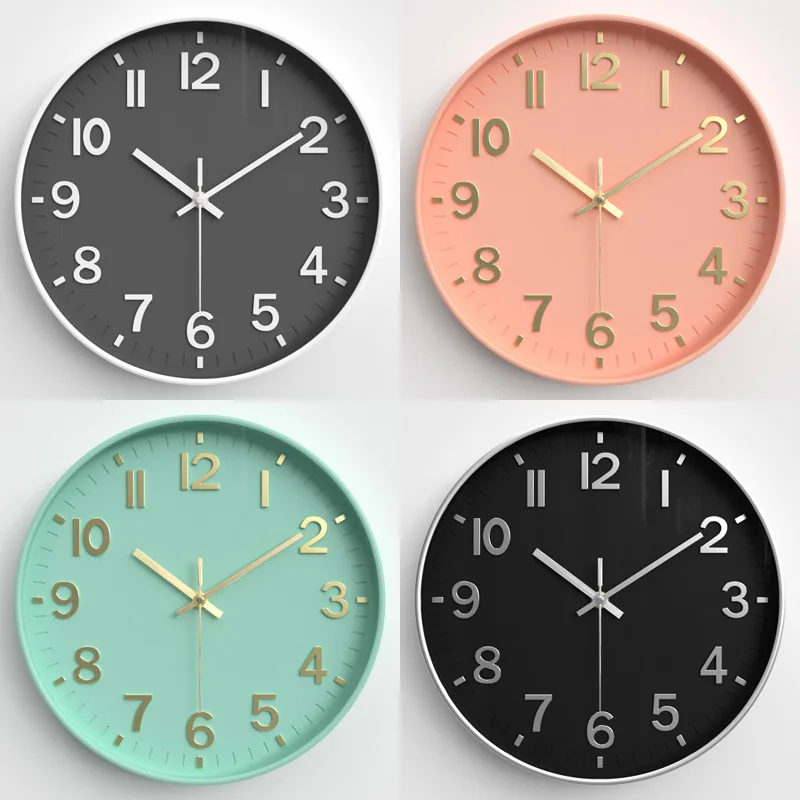 12-Inch Modern Plastic Wall Clock Abstract Pattern Needle Display 3D Number Gilding Crystal Panel Living Room Art Deco Style