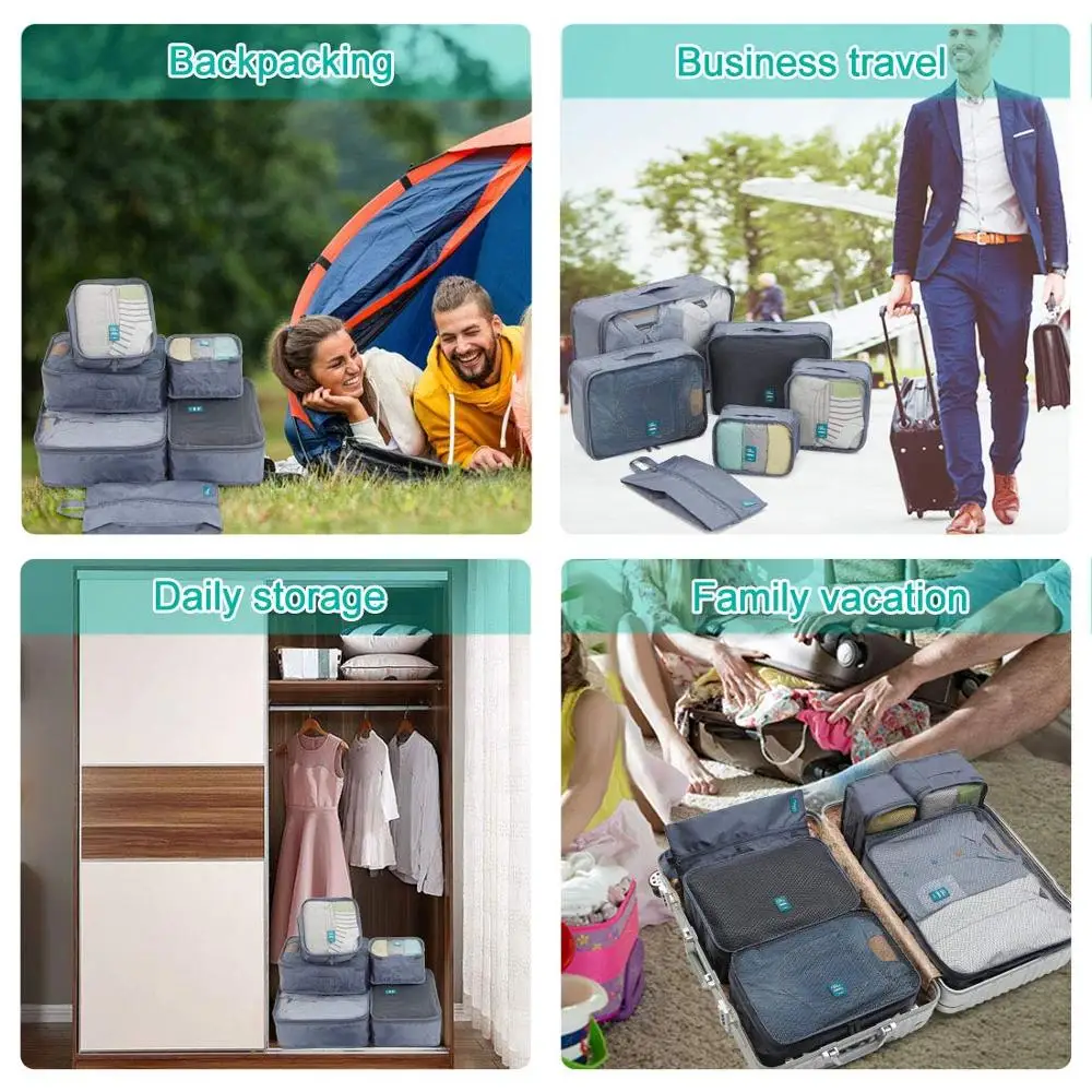 Private Label Lightweight Hot Cheap Luggage Trolley Bag Travel Compression Organizers 6 Set Packing Cubes With Shoes Bag