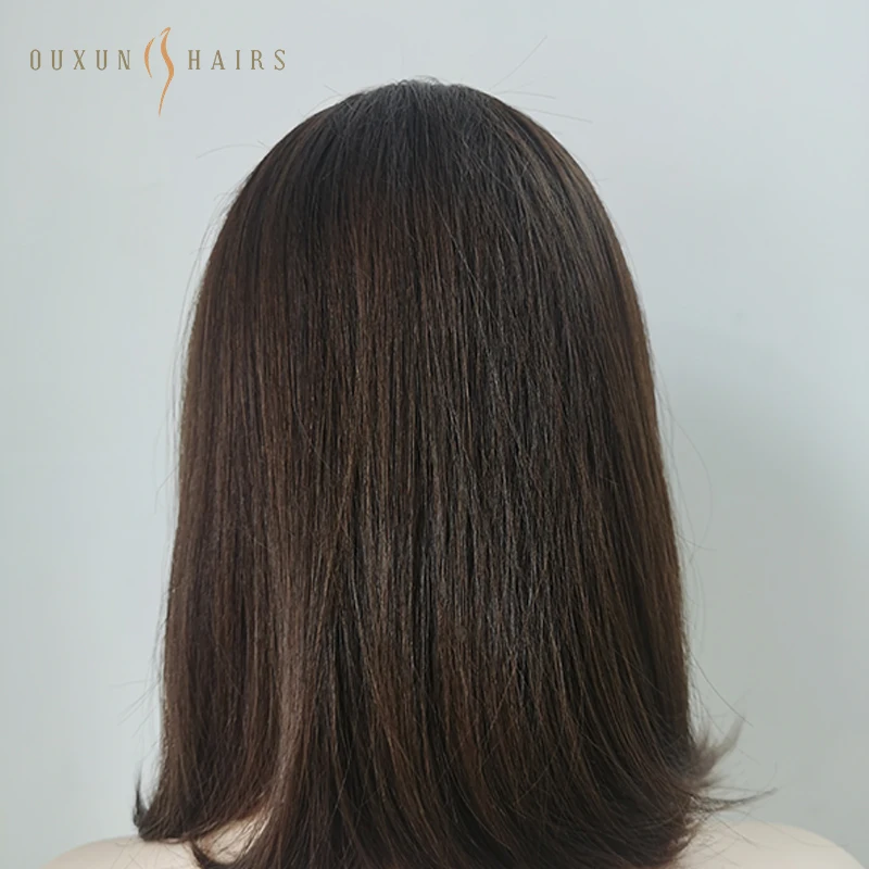 Wholesale Kosher Sheitel for Hair Loss European Double Drawn Natural Dark Brown Short Wig with Lace Top