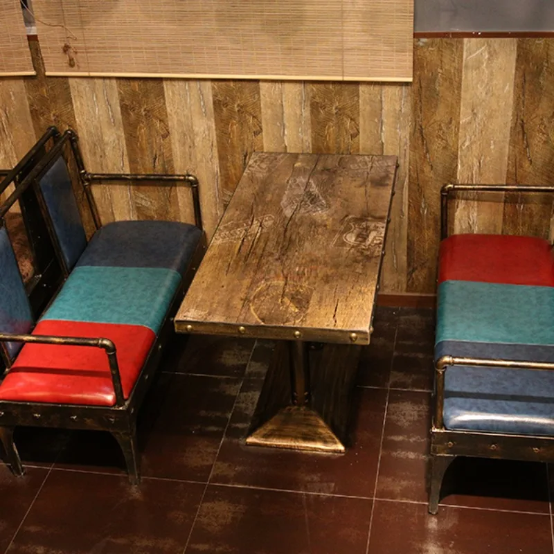 Retro industrial wind sand hair American bar cafe iron sofa booth combination theme restaurant tables and chairs