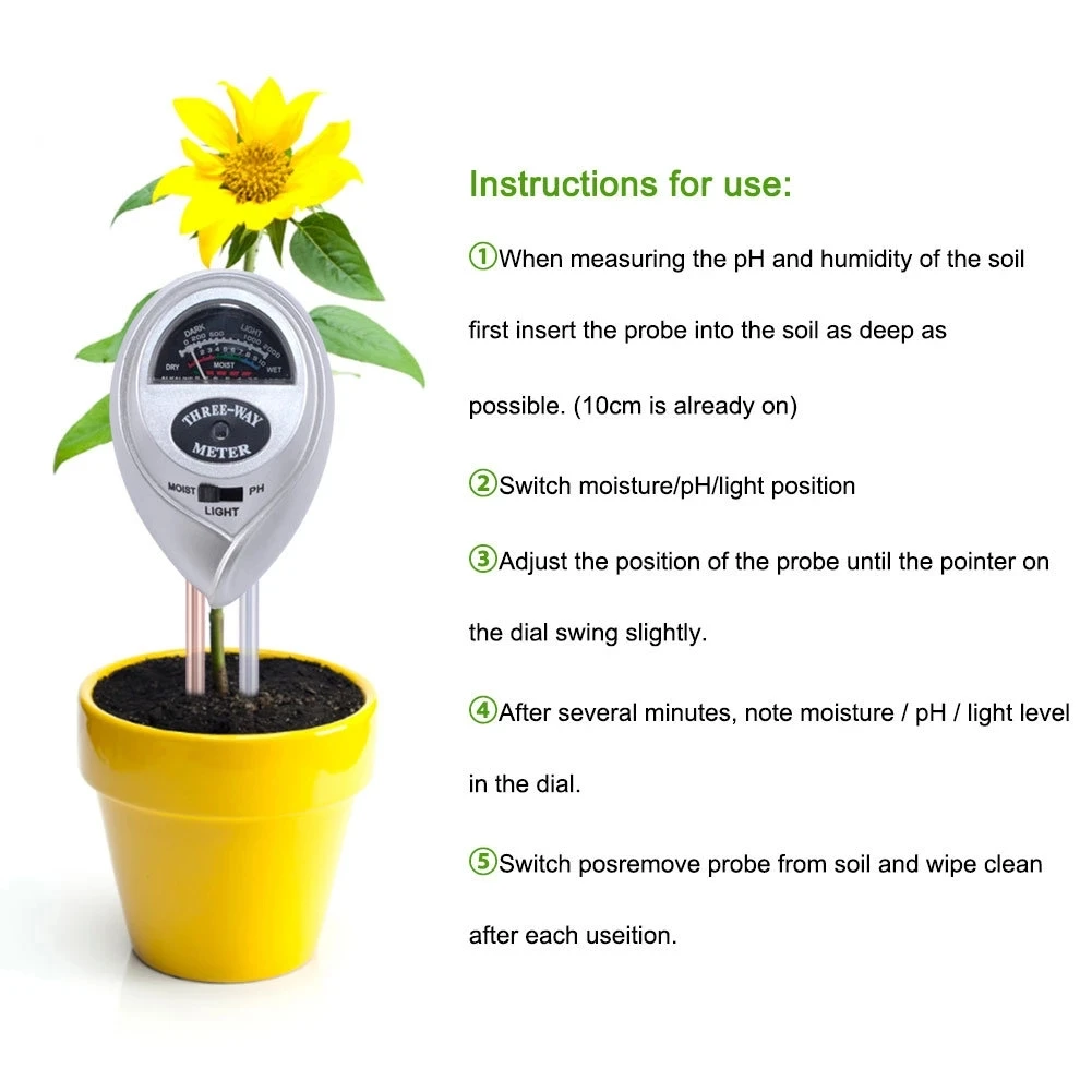 3 in 1 pH Meter Moisture Light Meter for Soil Tester gardening Soil analyzer silver color