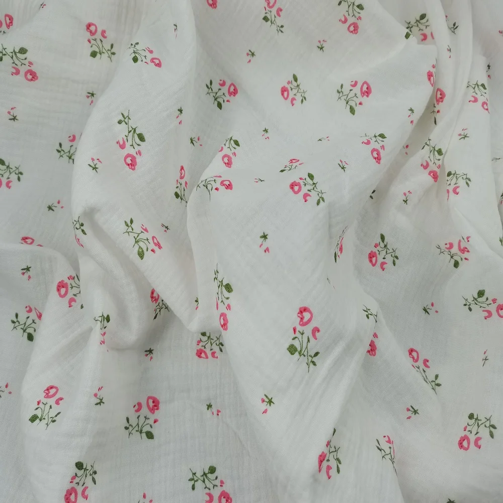 2023 factory wholesale custom designs  100% cotton Double Gauze muslin crinkle Print Fabric  for garments and swaddles
