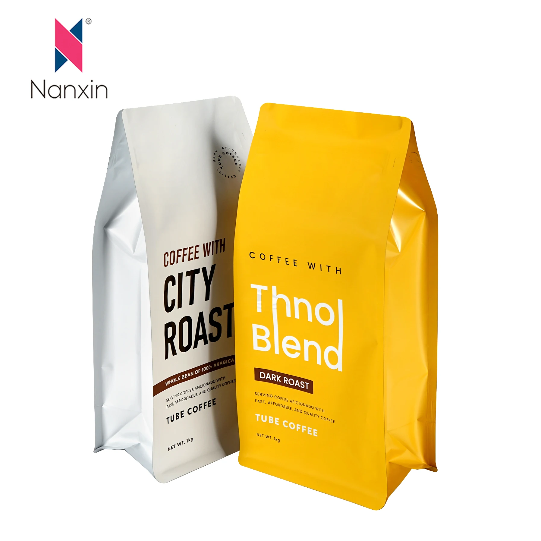 Wholesale Eco Flat Bottom Aluminum Foil Coffee Kraft Paper Package Pouch Custom Printed with Valve 500g 1kg Coffee Bags