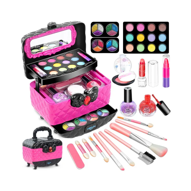 41 Pcs Kids Makeup Toy Kit for Girls, Washable Makeup Set Toy with Real Cosmetic Case for Little Girl, Pretend Play Makeup