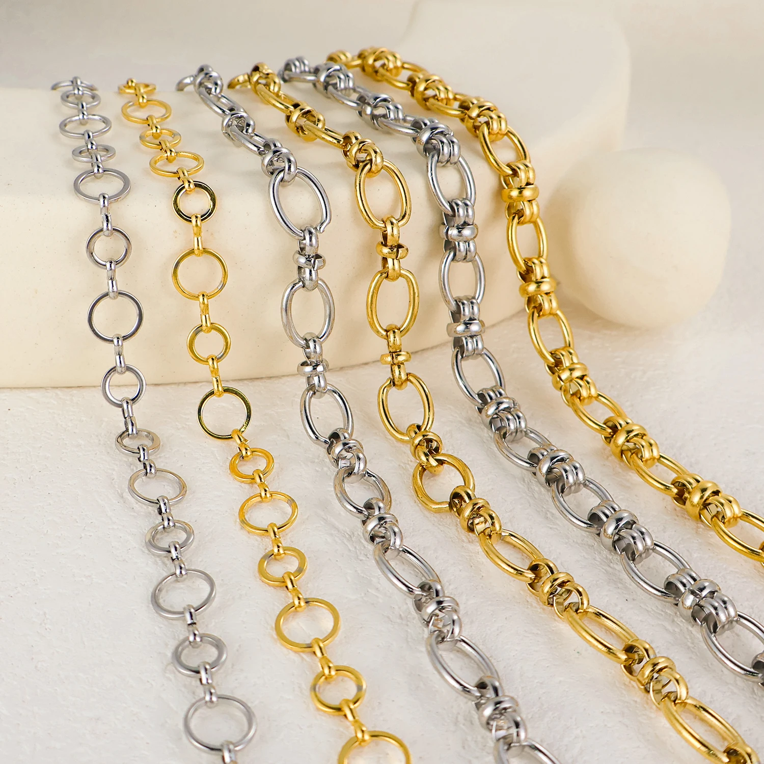 Olivia Waterproof 18K Handmade DIY Making Oval Rectangular link Chain Stainless Steel Gold Plated Chain Necklace