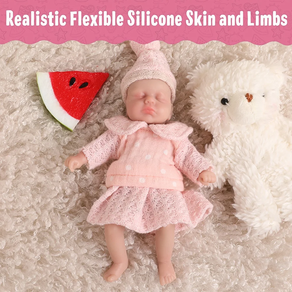 6.1 inch Mini Reborn Baby Dolls Sweet Girl Full Silicone Body Best Gift for Kids