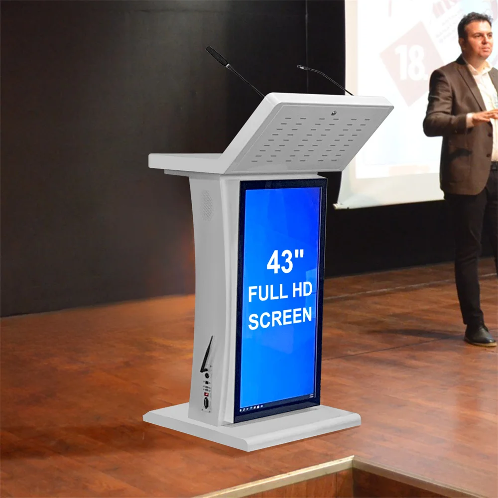 Touch Screen Multimedia Table Android LCD Smart Digital Podium Kiosk with Interactive Mic & Computer for Conferences