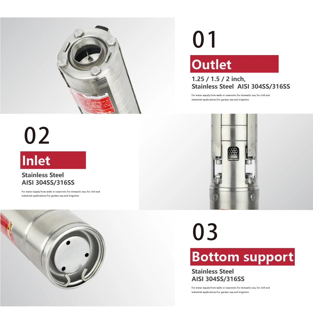 4 Inch 5.2 Cubic Meters Flow Deep-well Centrifugal Stainless Steel Solar Water Pump With Hybrid Controller