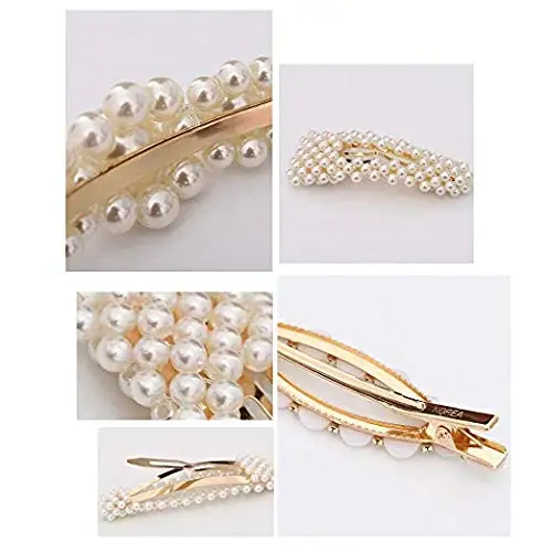 Artificial Pearl Barrette Hair Clips Set