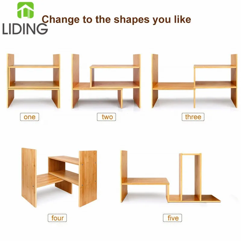 High Quality Adjustable Bamboo Desktop Bookshelf Desk Organizer