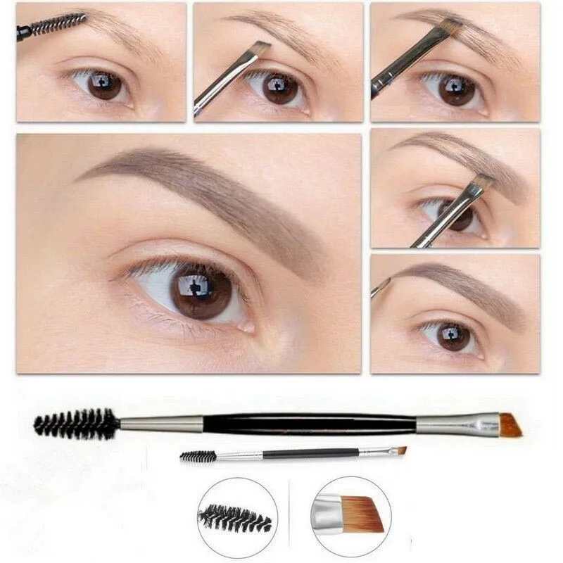 Eyebrow Double Ended Flat Angled Eyeliner Eyeshadow Make up Brow Mascara Brush
