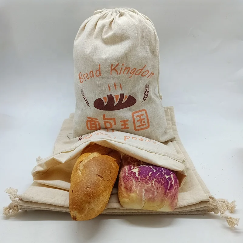 2022 Super September Fashion High Quality Reusable Drawstring Eco Cotton Flax Canvas Linen Bread Bag With Logo