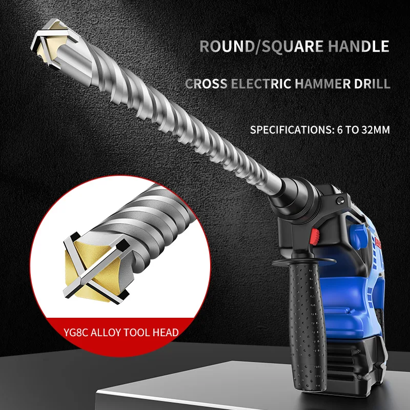 MeiKeLa Electric Hammer Drill Bits 5/6/8/10/12/14/16mm Cross Type Tungsten Steel Alloy SDS Plus for Masonry Concrete Rock Stone