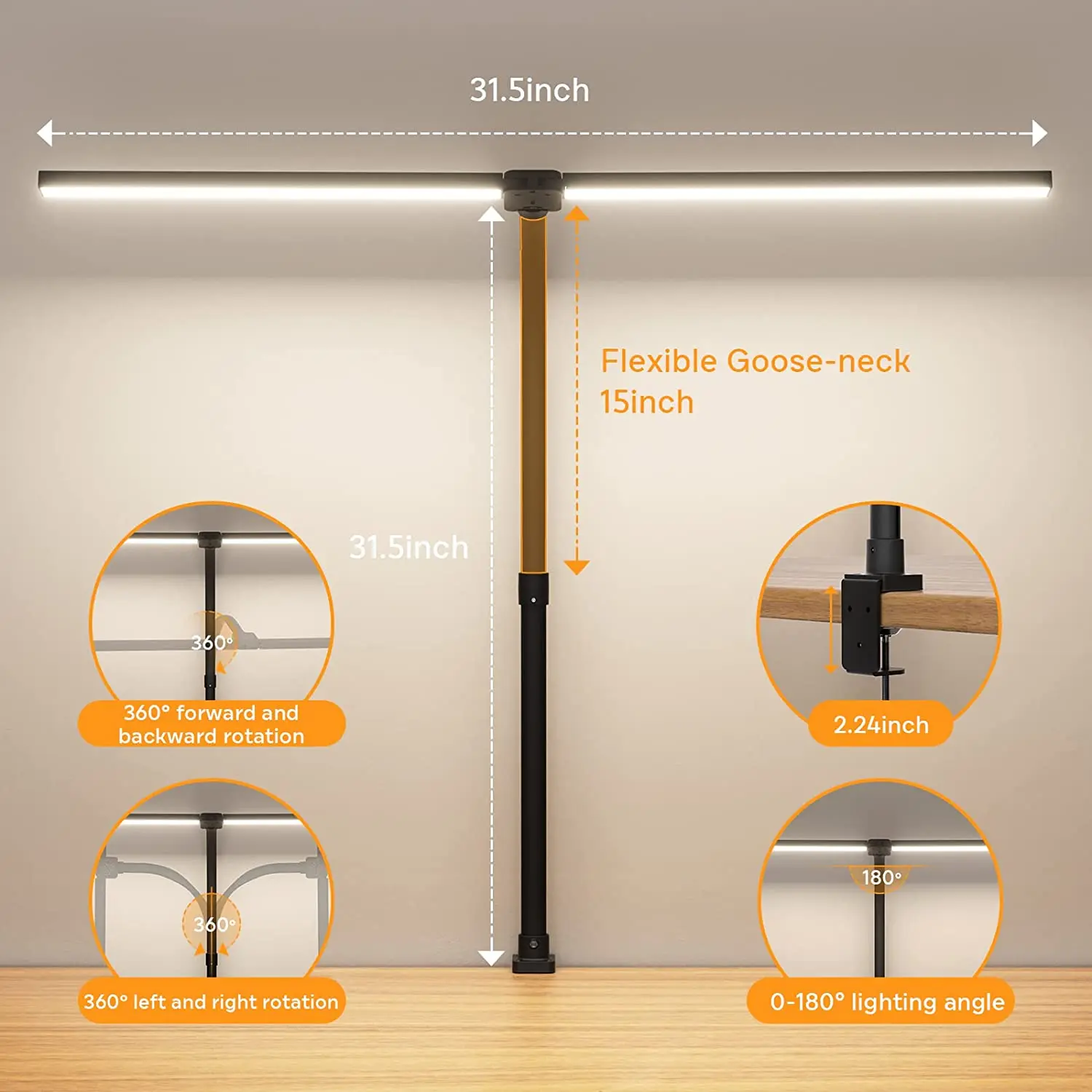 Low Bule ultra bright architect task dual Lamp gooseneck clip LED desk lamps task lamp with flexible swing arm for office home