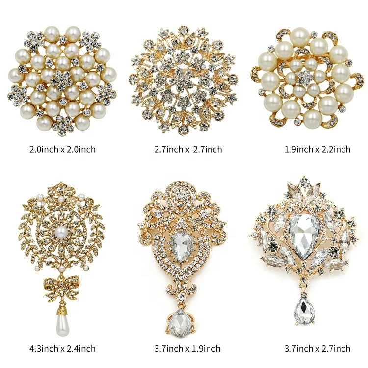 Custom High Quality Gold Silver Jewelry Metal Brooches For Clothes Pearl Rhinestone Flower Brooch Pins For Women