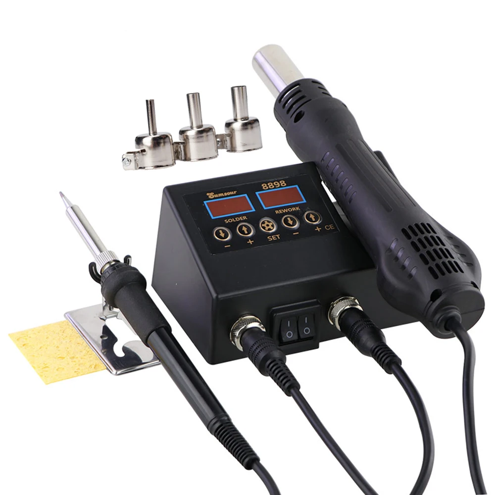 2 In 1 Multifunctional Hot Air SMD BGA Rework Station Hot Air Gun Soldering Station with Adjustable Temperature and Air Volume