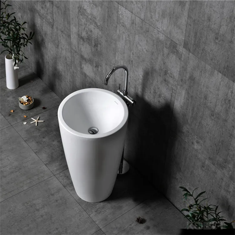 Black Solid Surface Stand Sink Floor Standing Wash Stone Basin