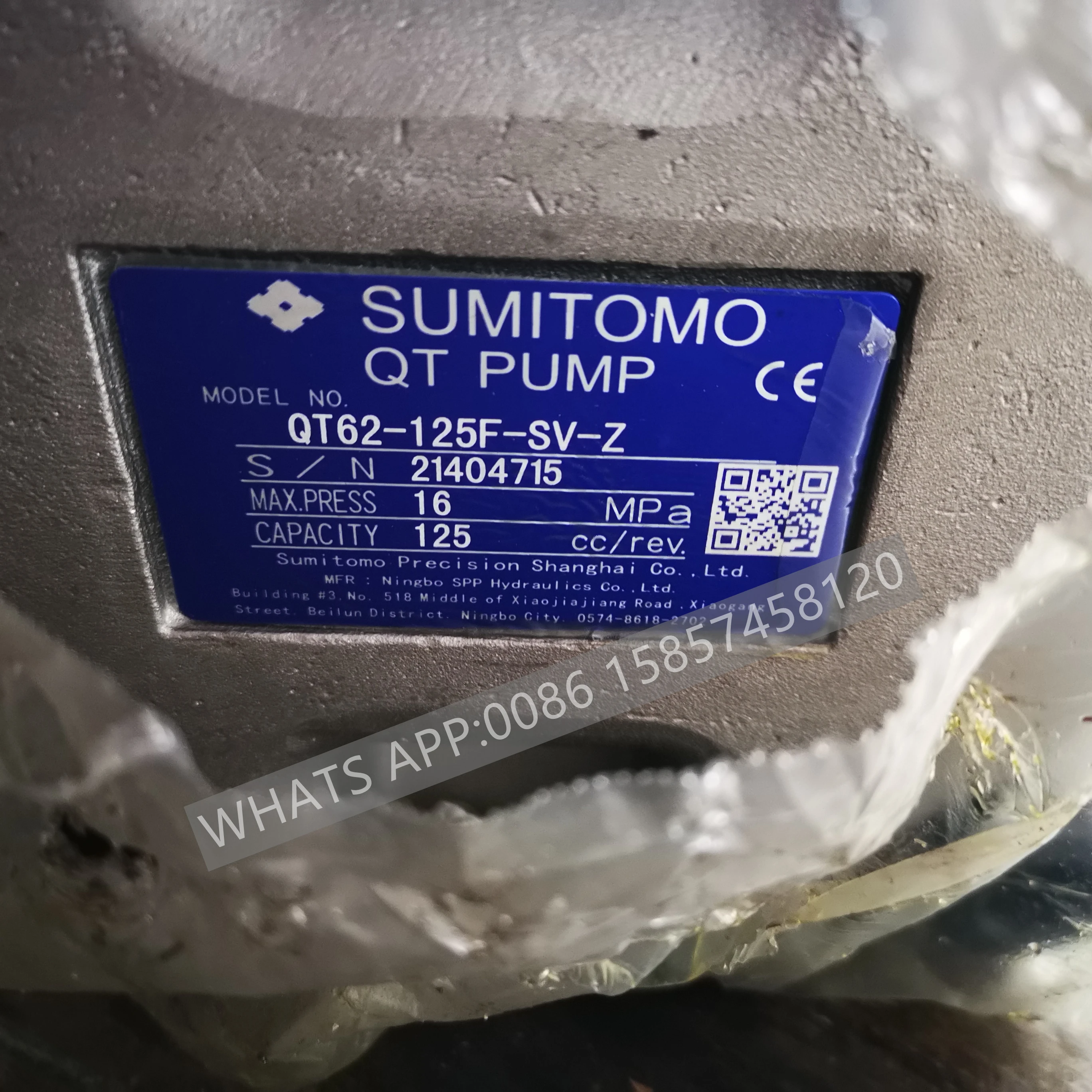 SUMITOMO GEAR QT PUMP QT62-125F-SV-Z 125CC/REV. FOR HAITIAN INJECTION MACHINE