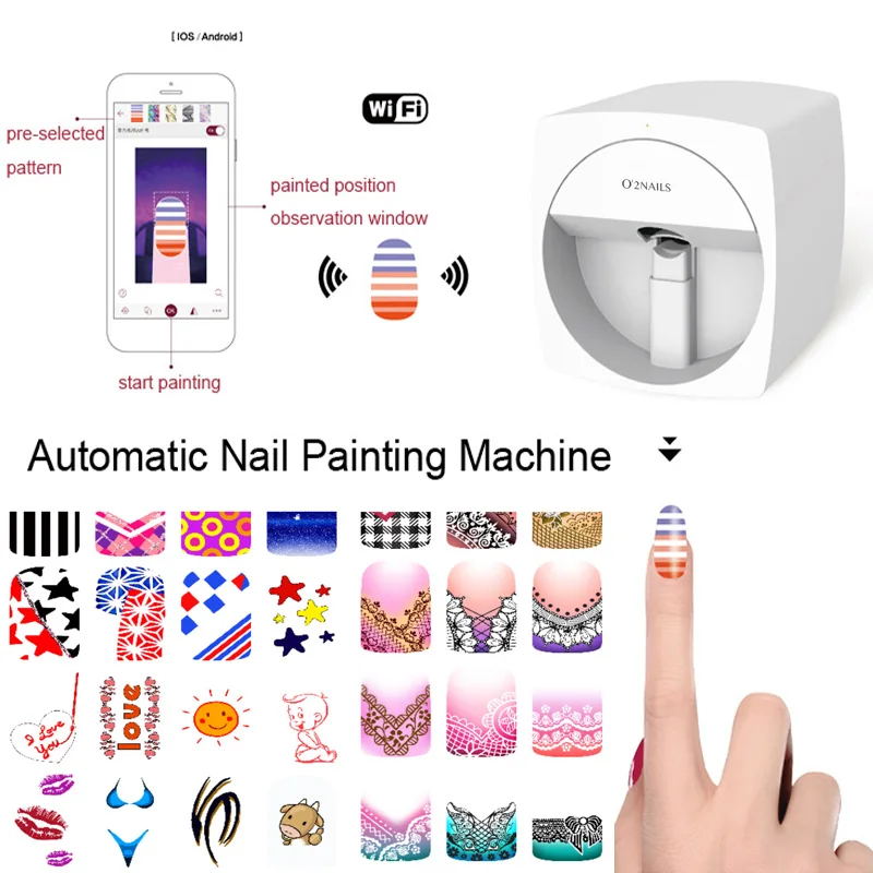 O2NAILS мобильный 3D нейл-арта принтер беспроводной доступ в Интернет контроль портативный для