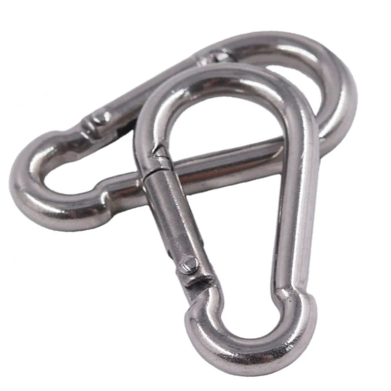 HXY offer M8 outdoor gourd shape 304 stainless steel snap hook carabiner spring lock hangematte carabiner hooks 8*80 snap hook