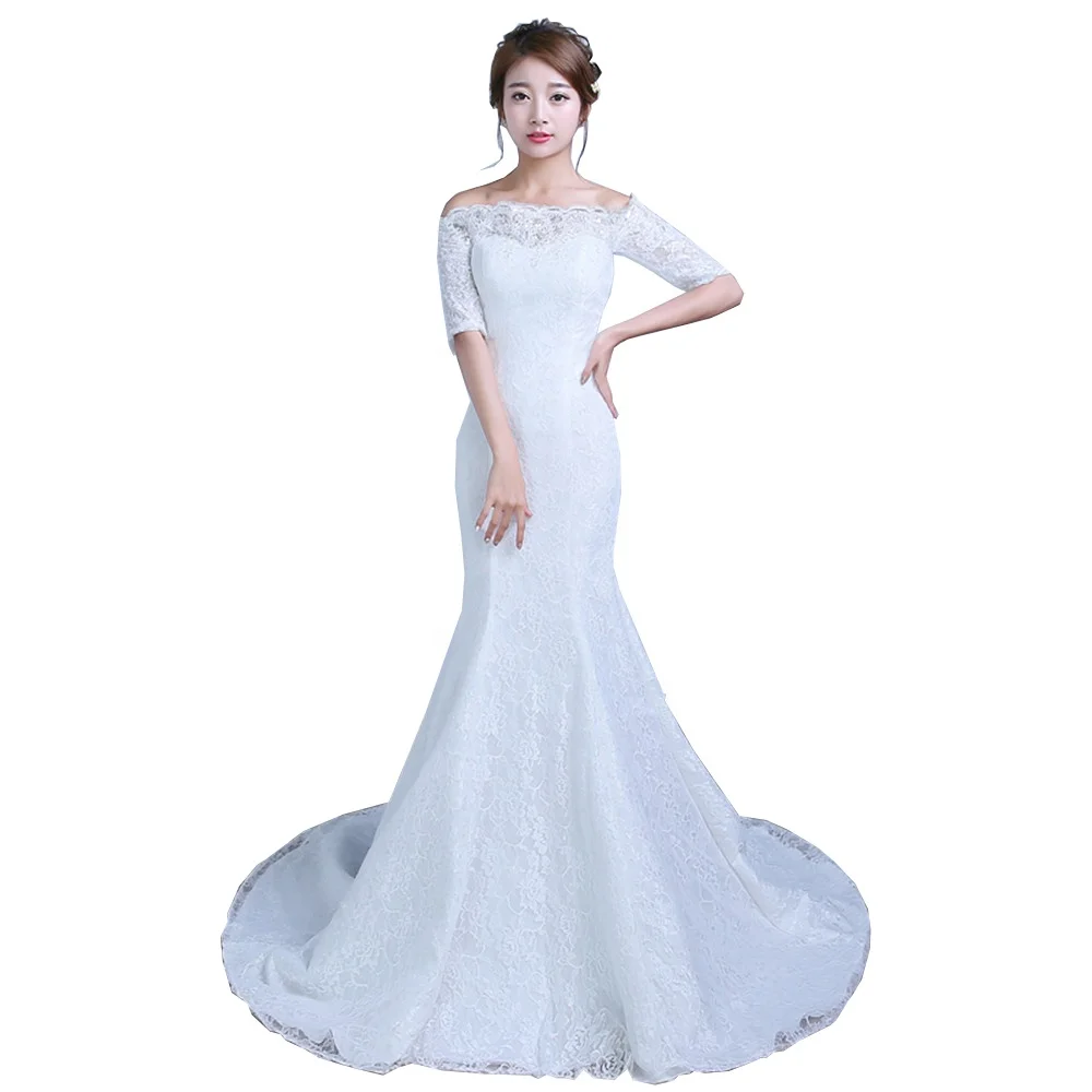 Vintage Autumn With Train New Arrived Boat Neck Mermaid Wedding Dress Bride Gown Dresses Fashion Robe De Mariage